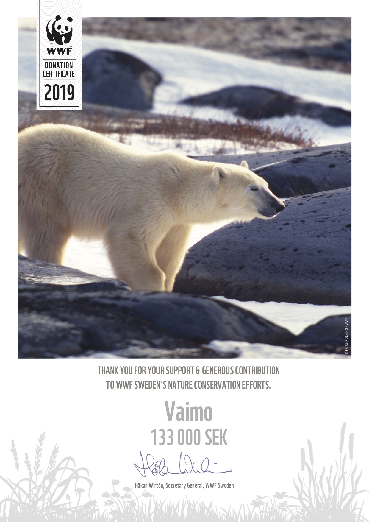 WWF Gåvobevis Vaimo 20191210